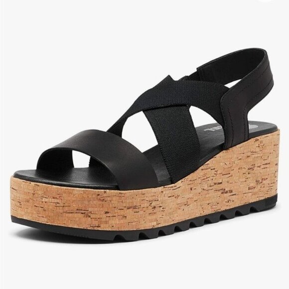 Sorel Women’s Cameron Flatform Slingback Black Cork Sole Sandal shoes Size 10 - Picture 5 of 13